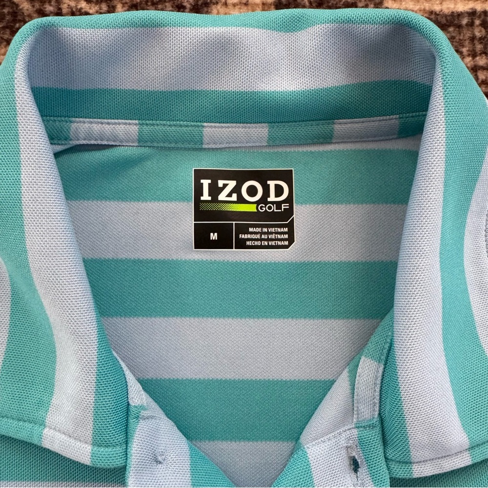 Izod Golf Polo in Teal and Light Gray Stripes - Picture 2 of 3